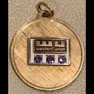 Vintage Circa 1970s Western Union WU 12K Gold Pendant Purple Amethyst Stones